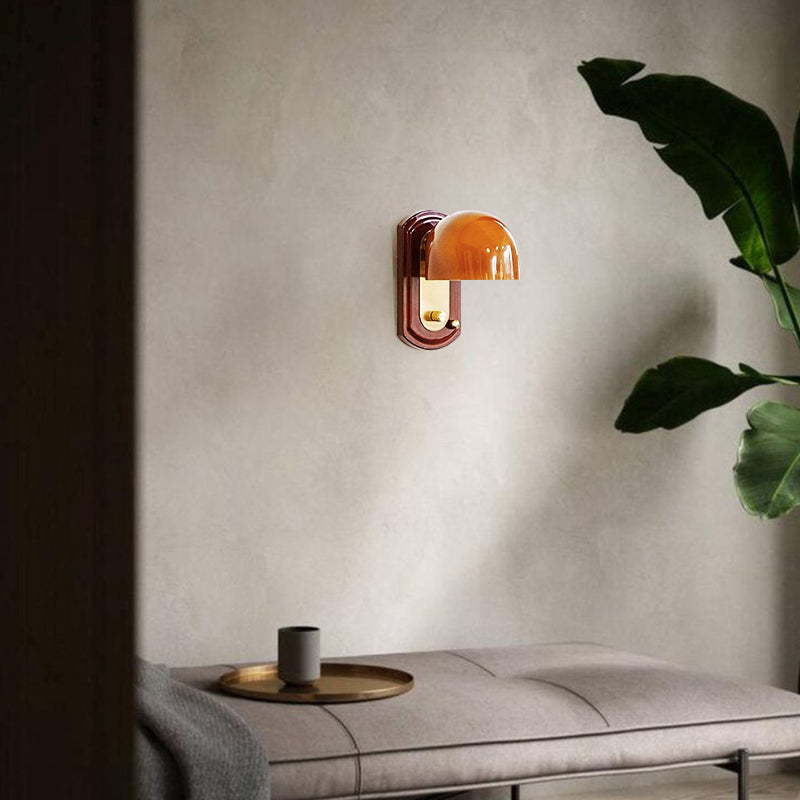 Nostalgic Doorbell Shape Wall Lamp With Caramel Brown Glass For Bedroom Cloister 1